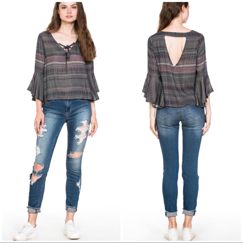 Grey belle sleeve top